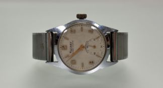 A vintage Rotary manual wind chrome-plated wristwatch enamel dial and alternating arabic numerals