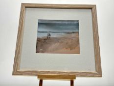 Contemporary School, Two figures by the shore, watercolour, signed pencil bottom left, in a glazed