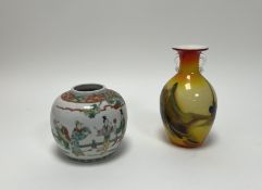 A late Qing Dynasty Chinese porcelain Famille Verte ginger jar (lacking cover), decorated with