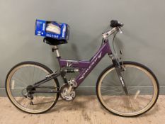 A Raleigh 7005 Aluminium bicycle, purple painted frame and in overall good condition, with boxed