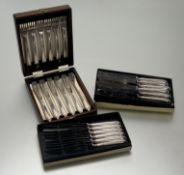 A two boxes of six James Dixon & Sons of Sheffield bead epns handled stainless steel bladed table
