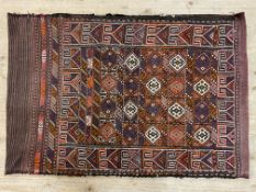 An antique Persian Shahsavan saddle bag face, central panel with repeating geometric and square