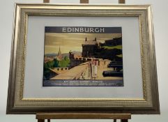 An L.N.E.R Edinburgh Advertisement Print, For Edinburgh by East Coast Route, in a glazed frame. (