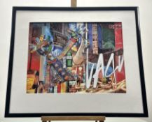 A mixed media collage - Unitled piece with various American themes, framed. (39cmx49.5cm)
