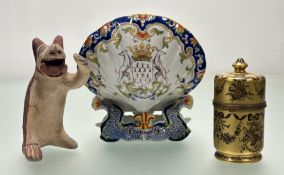 A Camille Le Tallec (French 1906-1991) porcelain box with hinged cover decorated in gilt and brown