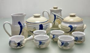 A Barbara Davidson Larbert Pottery part soup service comprising, two tureens, one with ladle, five