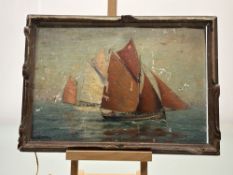 H.Ju Verne (Contemporary School), Sailboats at Sea, oil on board, signed bottom left, framed. (a/f