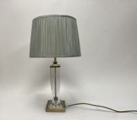 A Laura Ashley brass crystal Carson table lamp, complete with a teal pleated shade (h. incl shade