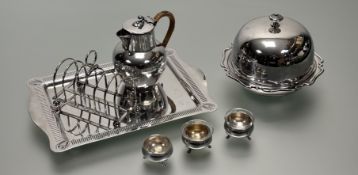 A collection of of breakfast epns to include, a dome top muffin dish and cover: h. x 14cm, a set