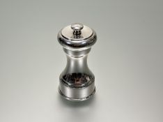 A French Peugeot Freres Lion silver Birminham assayed pepper corn mill of baluster form: h. x 9.