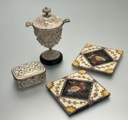 A Limoges France (BH Vincennes) trinket box with hinged cover (marked verso), a distress painted