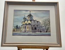 A Comtemporary Russian School, Pokrovsky Convent in Suzdal, Moscow, watercolour and pen, signed
