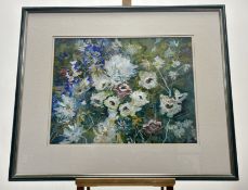 Una Strachan, Flower Border, mixed media, signed and dated '92 bottom right, inscribed verso, in a