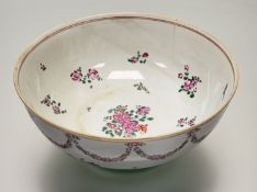 A late 19thc French Samson porcelain punch bowl, with enamelled hand-painted decoration of floral