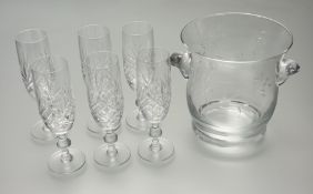 A set of six cut glass short stemmed champagne flutes (h-18.5cm) together with a Princess Heritage