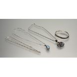 A collection of silver jewellery to include a heart-shaped pendant set amethyst, aquamarine, topaz