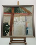 Moira Maitland (Scottish 1936-2004), Abstract Windowsill Study, oil on board, signed and dated '96