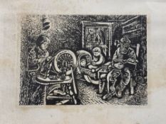 Signed Indistinctly, Weavers House, wood engraving, signed and titled below, unframed. (16.