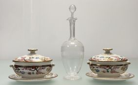 A pair of Wedgwood Etruria Crescent pattern lidded sauce dishes with flats, together with an acid