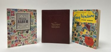 Stamps: a mixed lot of three stamp albums, mainly World, one sparcely full, mixed vintages, red
