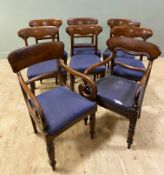 A near set of eight Victorian stained beech Edinburgh dining chairs, six plus two carvers, with