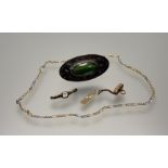A yellow and white metal flat link chain necklace with lobster claw fastening: l. x 24cm, an