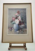 Tom Campbell, Roses in a vase Study, watercolour highlighted with body colour, signed bottom left,