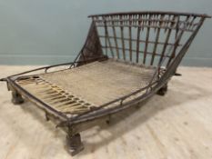 A 19th century carved Indian elephant saddle 'Howdah' seat, hardwood frame and tooled wrought iron
