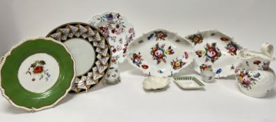 A pair of 19thc dishes of diamond-form, decorated with floral sprays in the Coalport style with