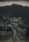 George Chapman (English / Rhondda School 1908-1993), Rhondda Street Scene with child on scooter 15/