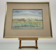Paula Velarde (British Contemporary), Aughton Church from the Canal, watercolour and pencil,