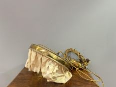 An Edwardian brass light with cream fabric shade, with and rise-fall movement (d. 40cm)