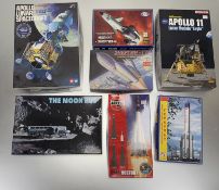 A collection of Space Themed Modeling Kits comprising, an Airfix Vostok 1, a Russian Rocket Launch
