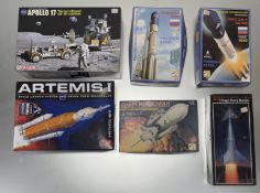 A collection of Space Theme Modelling Kits comprising, a Russian Energy Storm Buran kit, a Russian