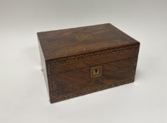 A Victorian Tunbridge Ware inlaid walnut box with two-toned beaded border and hinged lid revealing