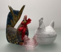A Price Kensington white ceramic nesting hen egg basket (h-21cm), and a smaller pink clear glass