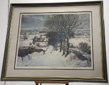 James McIntosh Patrick R.S.A, (Scottish 1907-1998), Sidlaw Village Winter print, signed pencil