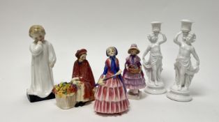 A collection of various figures comprising, Royal Doulton figure of 'Biddy', a lady in a pink