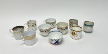 A collection of 19thc teacups comprising, a coffee can decorated with gilt border and central