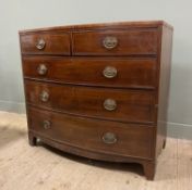 A 19th century bowfront chest of drawers, with satinwood inlaid top, fitted two short over three