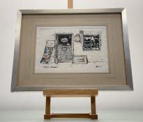 A.R.M Bruce , Antiques Edinburgh, pen and wash sketch, titled, signed and dated '82 in pen, in a