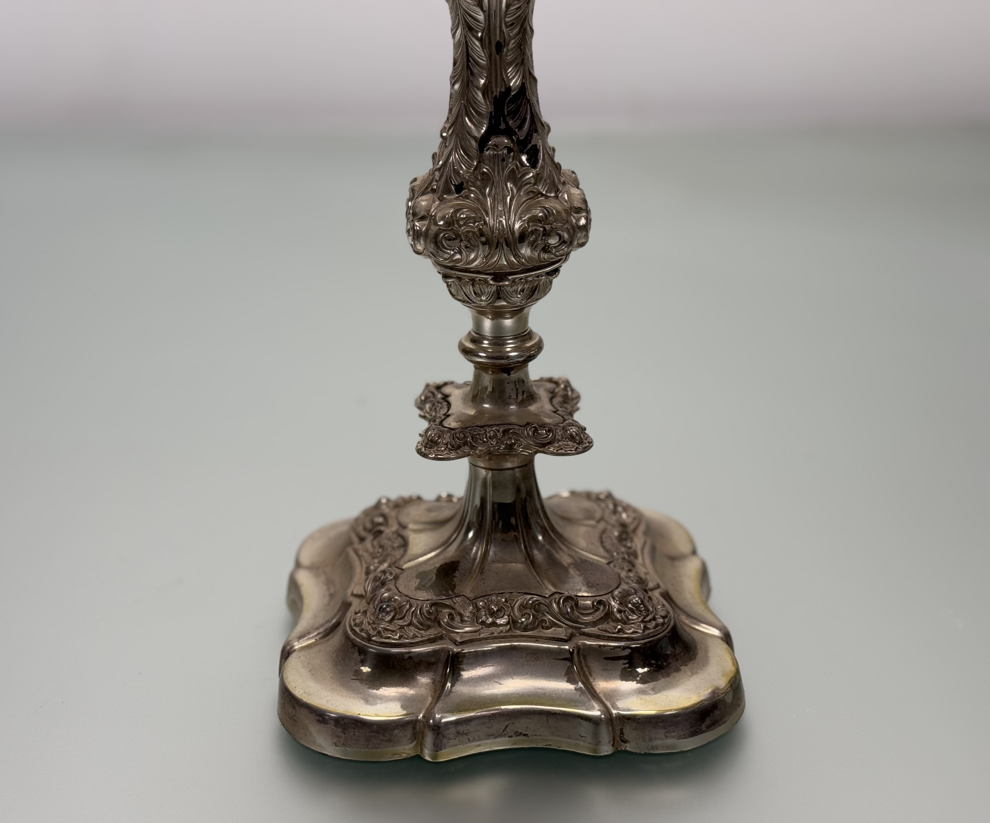 A substancial Victorian-style epns seven branch candelabra, the central baluster column with c - Image 3 of 3