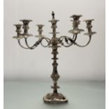 A substancial Victorian-style epns seven branch candelabra, the central baluster column with c