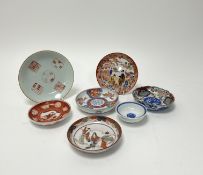 A collection of 19thc Chinese porcelain plates comprising; an early red Kutani dish (d. x 10cm), a