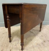 A 19th century mahogany drop-leaf table, rectangular moulded top with twin leaves to sides, raised