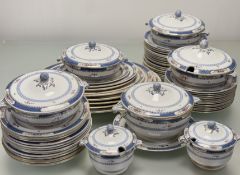 A large Booths China blue and white with floral sprigs pattern part dinner service comprising, an