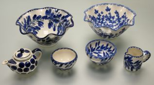 A collection of South Lissens Scottish Pottery comprising, two scalloped edged centre piece bowls