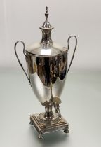 A 1920s Adam-style a two handled samovar with urn finial and plastic tap handle on square stepped