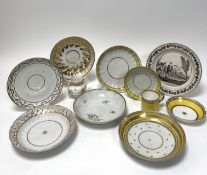 A collection of 19thc porcelain in yellow tones with gilt decoration comprising; a Royal Crown Derby