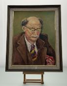 John Carslaw (Scottish), The Major, oil on board, signed and dated 1990 bottom left, paper label
